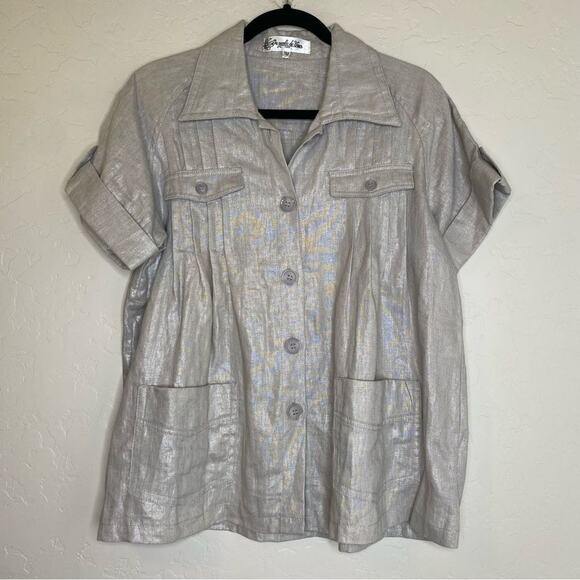 On Parle de Vous Paris Silver Metallic Linen Cotton Blend Lagenlook Top T42 XL - Picture 10 of 10
